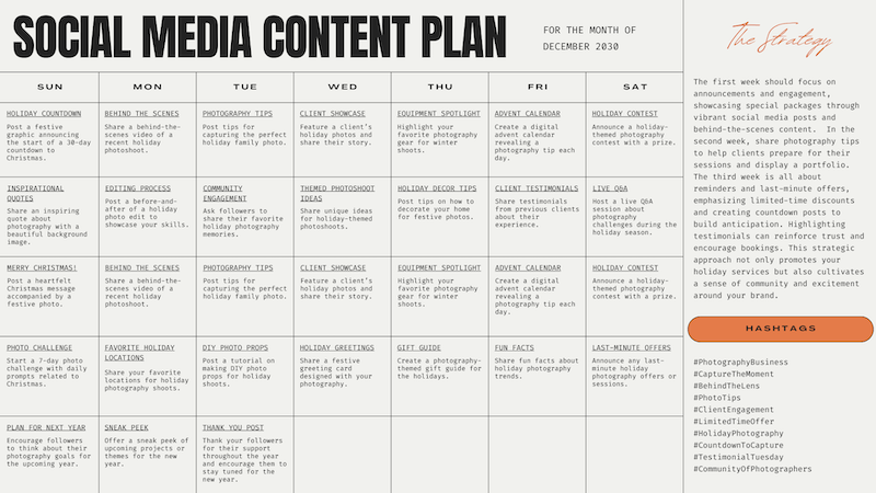 Beige Orange Aesthetic Modern Monthly Content Calendar