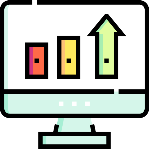 Computer screen with growth indicators